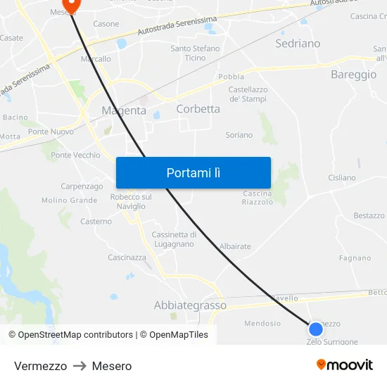 Vermezzo to Mesero map