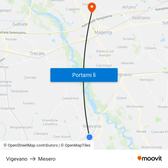 Vigevano to Mesero map