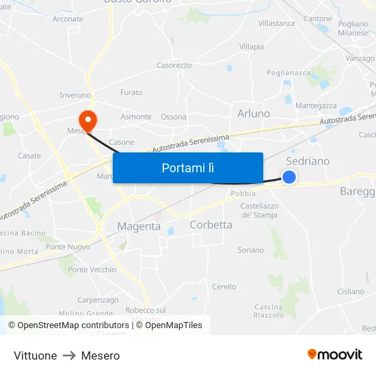 Vittuone to Mesero map