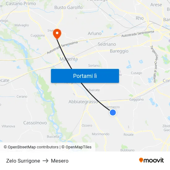 Zelo Surrigone to Mesero map