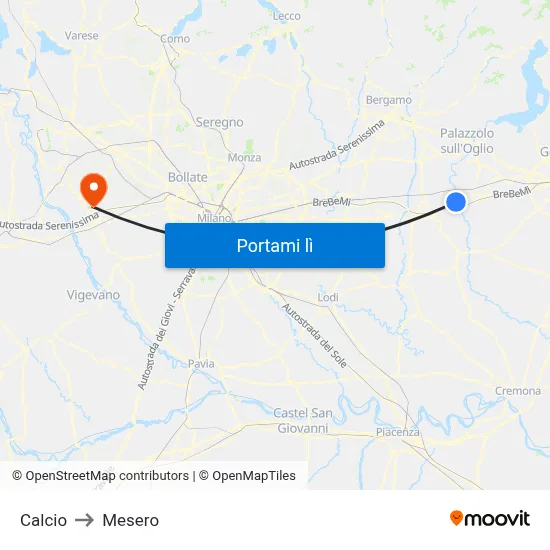 Calcio to Mesero map