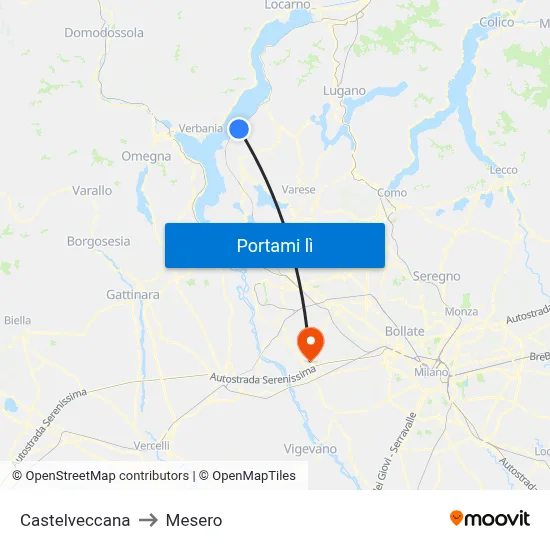 Castelveccana to Mesero map