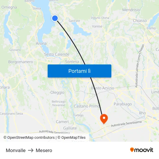 Monvalle to Mesero map