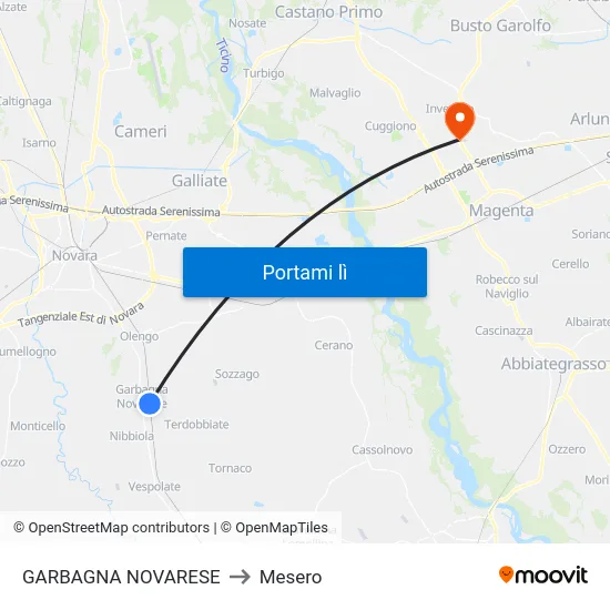 GARBAGNA NOVARESE to Mesero map