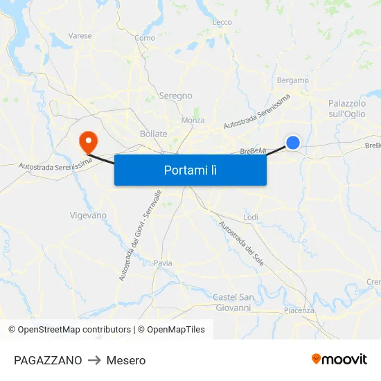 PAGAZZANO to Mesero map