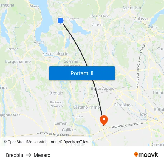 Brebbia to Mesero map