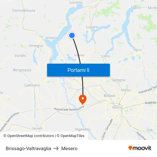 Brissago-Valtravaglia to Mesero map