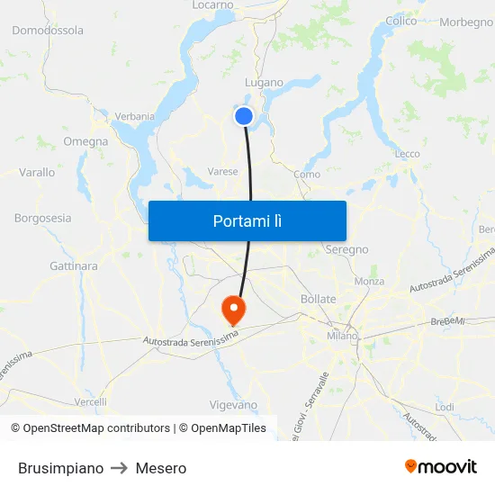 Brusimpiano to Mesero map