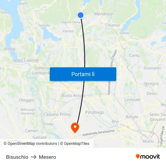 Bisuschio to Mesero map