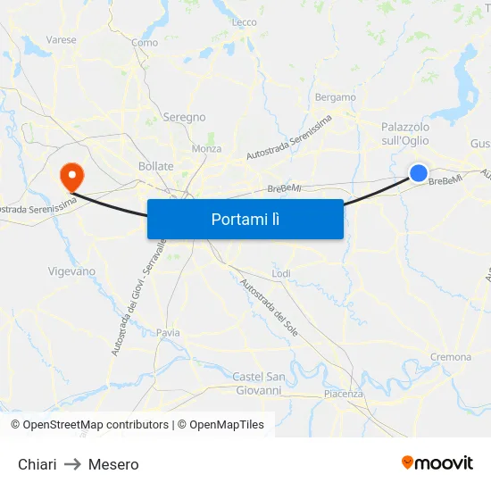 Chiari to Mesero map