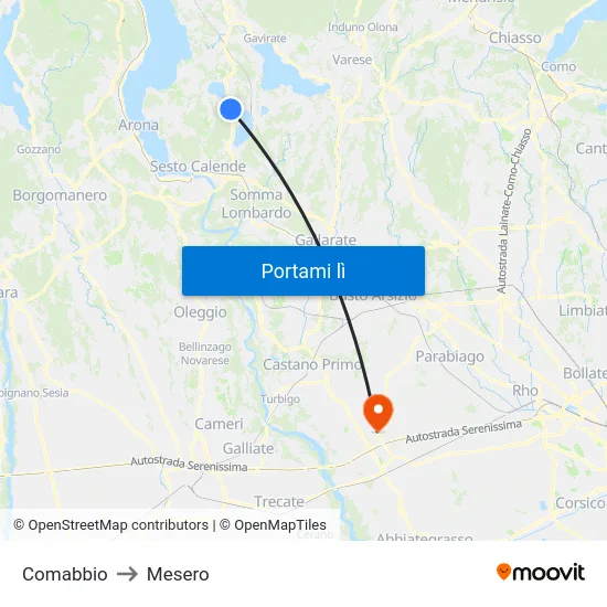 Comabbio to Mesero map