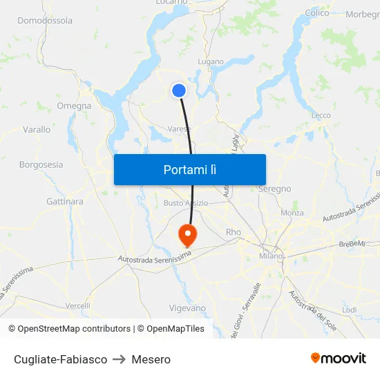Cugliate-Fabiasco to Mesero map
