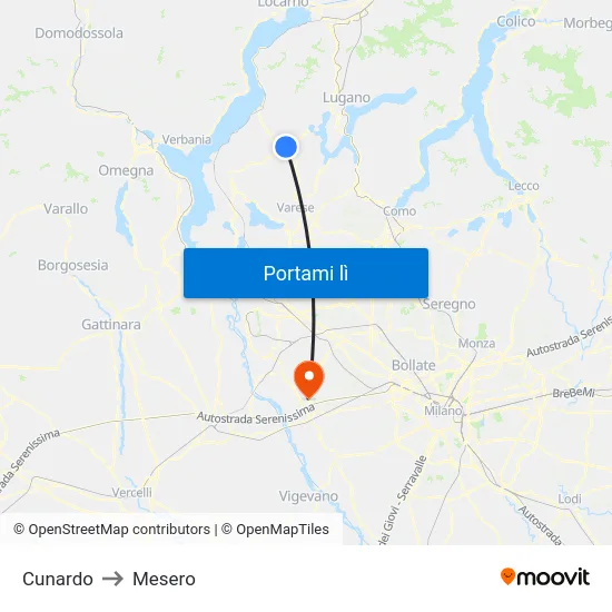 Cunardo to Mesero map