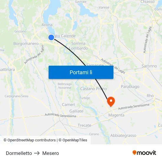 Dormelletto to Mesero map