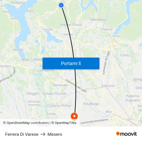 Ferrera Di Varese to Mesero map