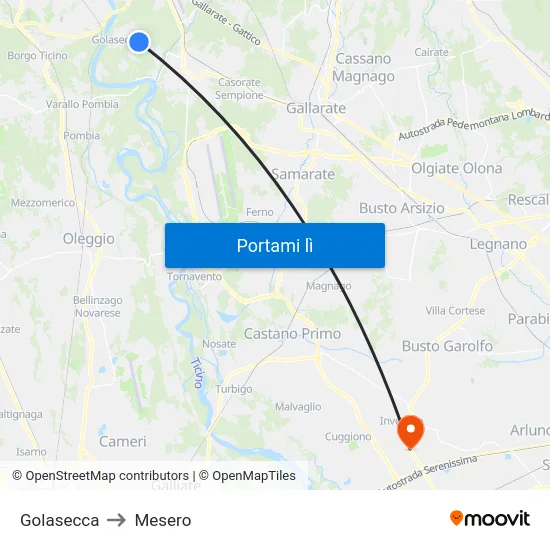 Golasecca to Mesero map