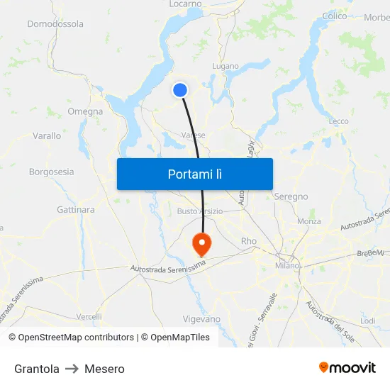 Grantola to Mesero map