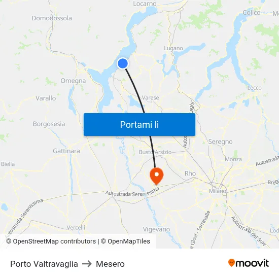 Porto Valtravaglia to Mesero map