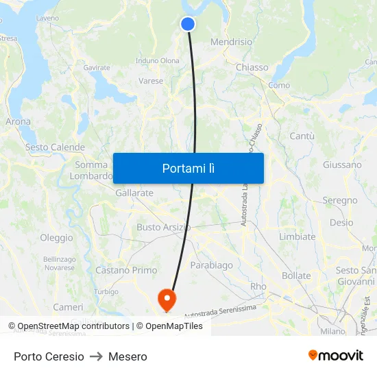 Porto Ceresio to Mesero map