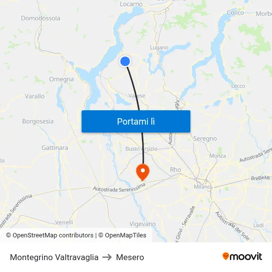Montegrino Valtravaglia to Mesero map