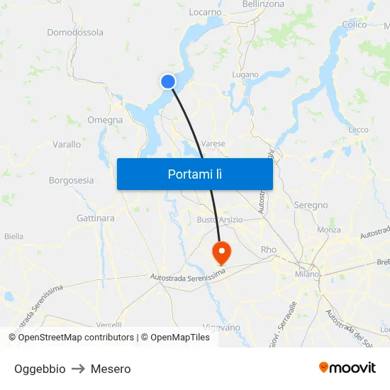 Oggebbio to Mesero map