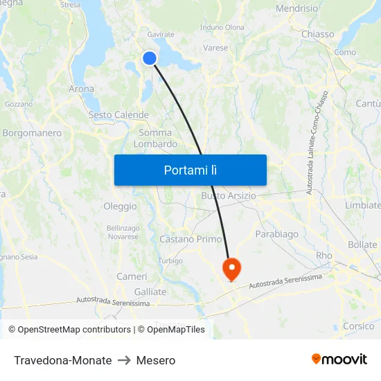 Travedona-Monate to Mesero map