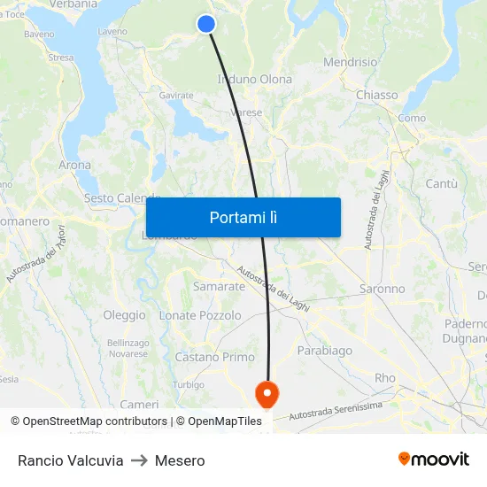 Rancio Valcuvia to Mesero map