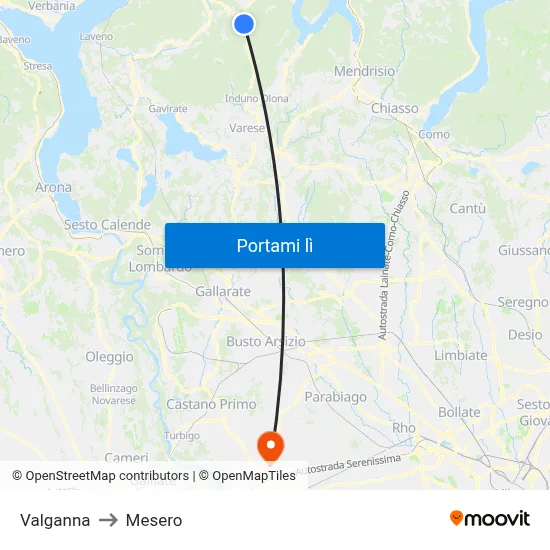 Valganna to Mesero map