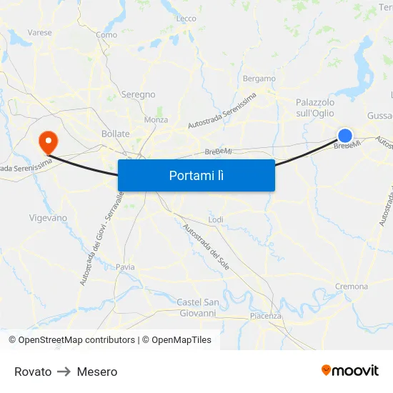 Rovato to Mesero map