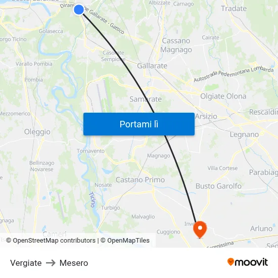 Vergiate to Mesero map