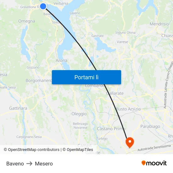 Baveno to Mesero map
