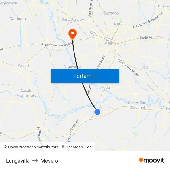 Lungavilla to Mesero map