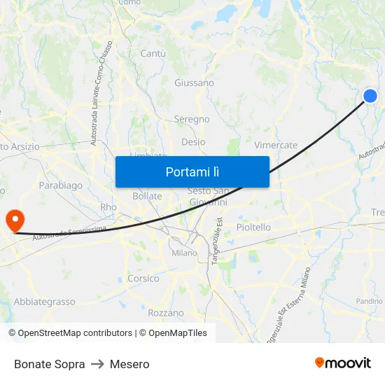 Bonate Sopra to Mesero map