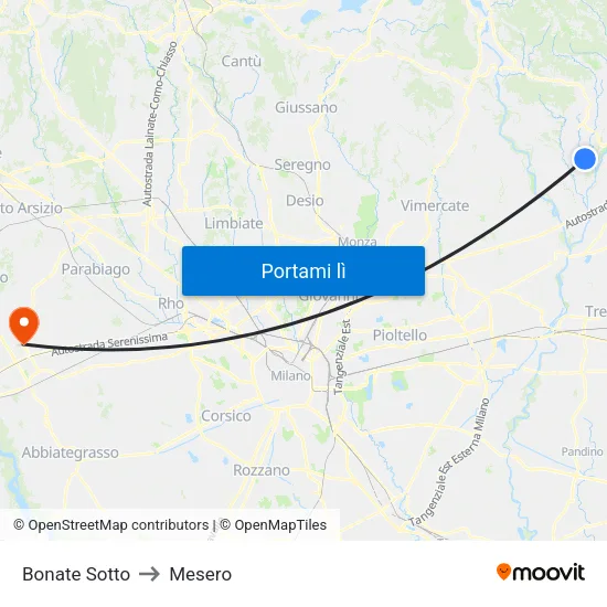 Bonate Sotto to Mesero map