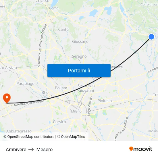 Ambivere to Mesero map