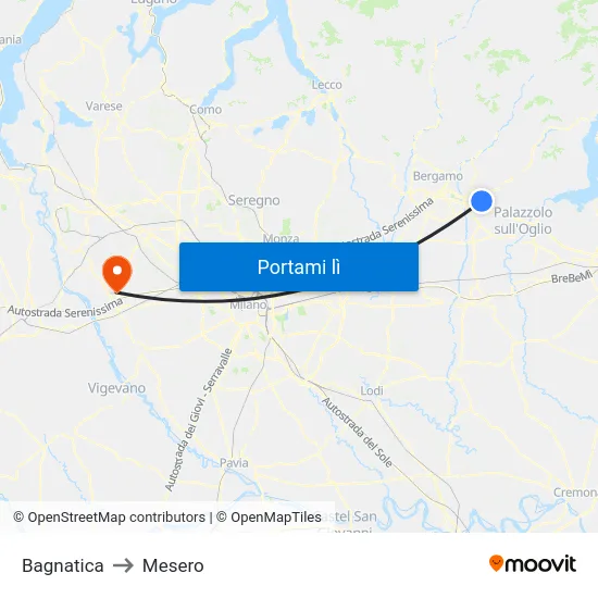 Bagnatica to Mesero map