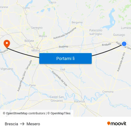 Brescia to Mesero map
