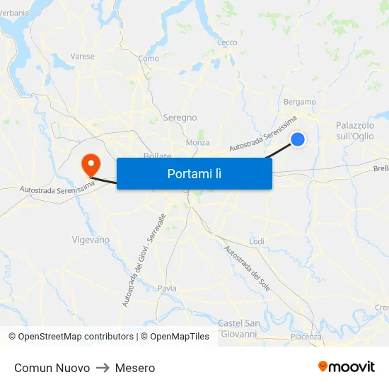 Comun Nuovo to Mesero map