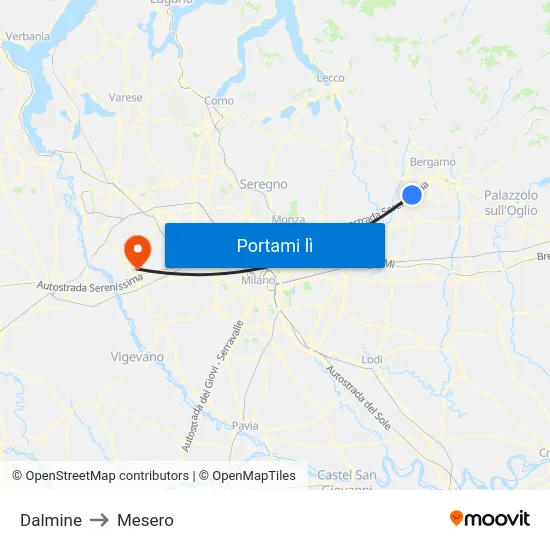 Dalmine to Mesero map