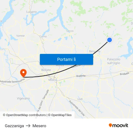 Gazzaniga to Mesero map