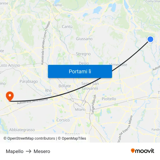Mapello to Mesero map