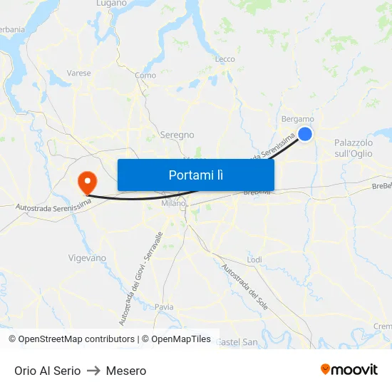Orio Al Serio to Mesero map