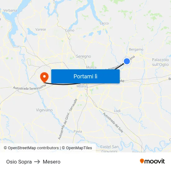 Osio Sopra to Mesero map
