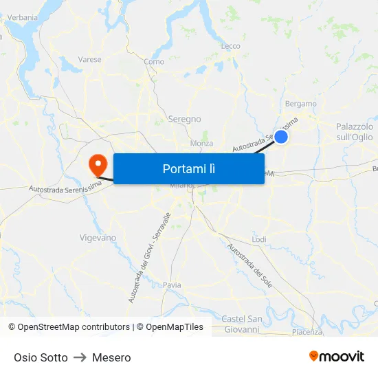 Osio Sotto to Mesero map