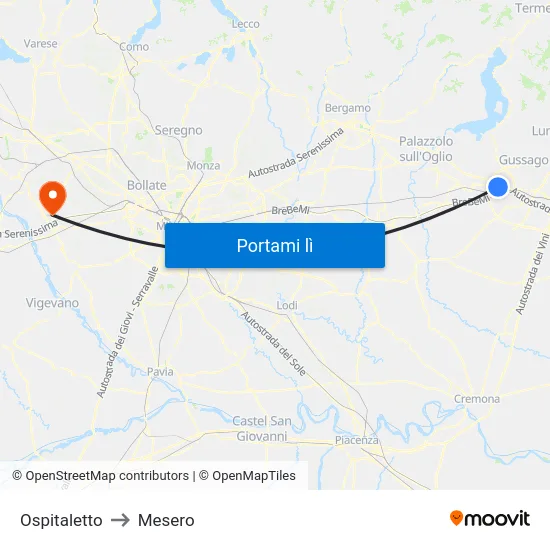 Ospitaletto to Mesero map