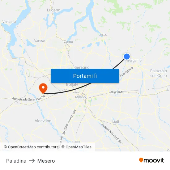 Paladina to Mesero map