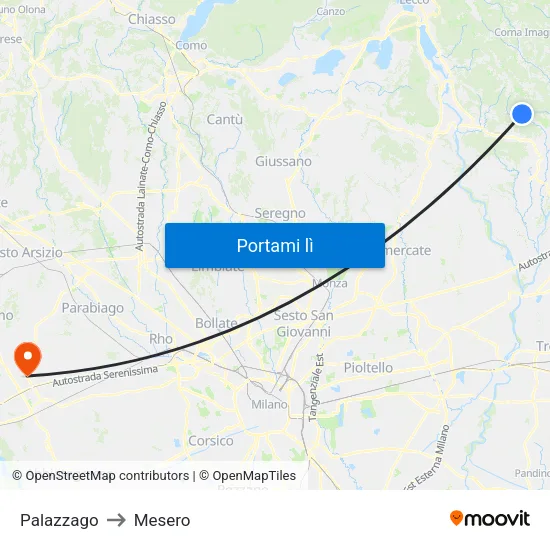Palazzago to Mesero map