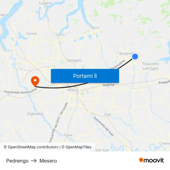 Pedrengo to Mesero map