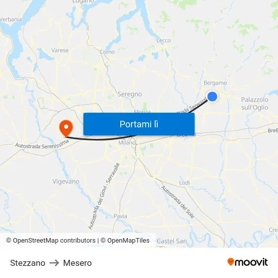 Stezzano to Mesero map