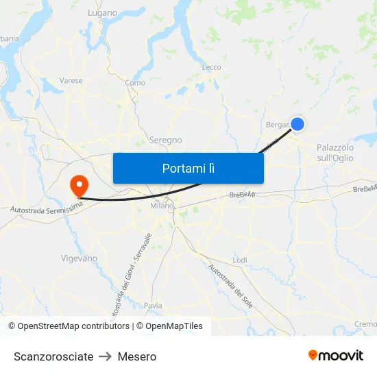 Scanzorosciate to Mesero map